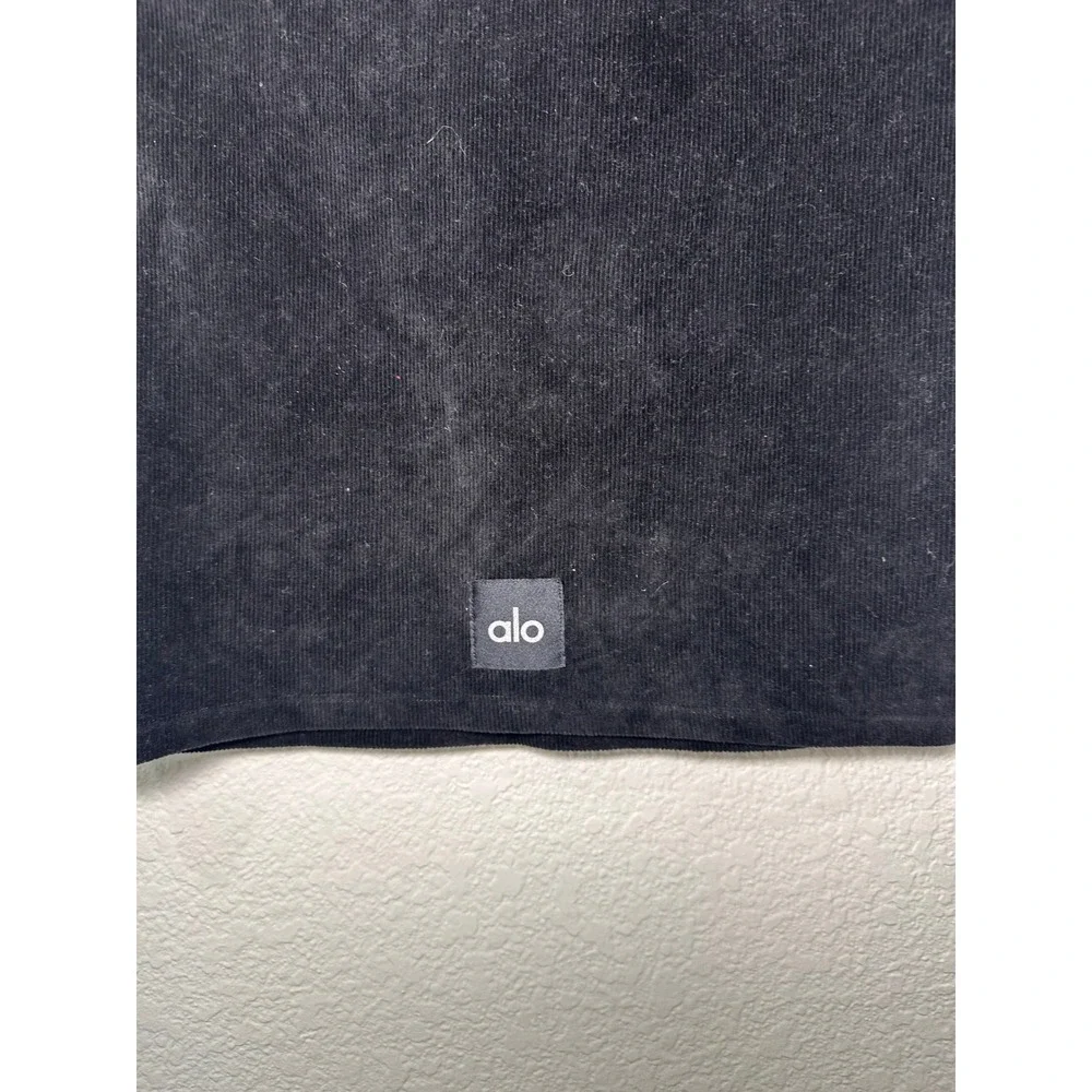 ALO YOGA Corduroy Quarter Zip Cropped Top Black Short Sleeve Size‎ L